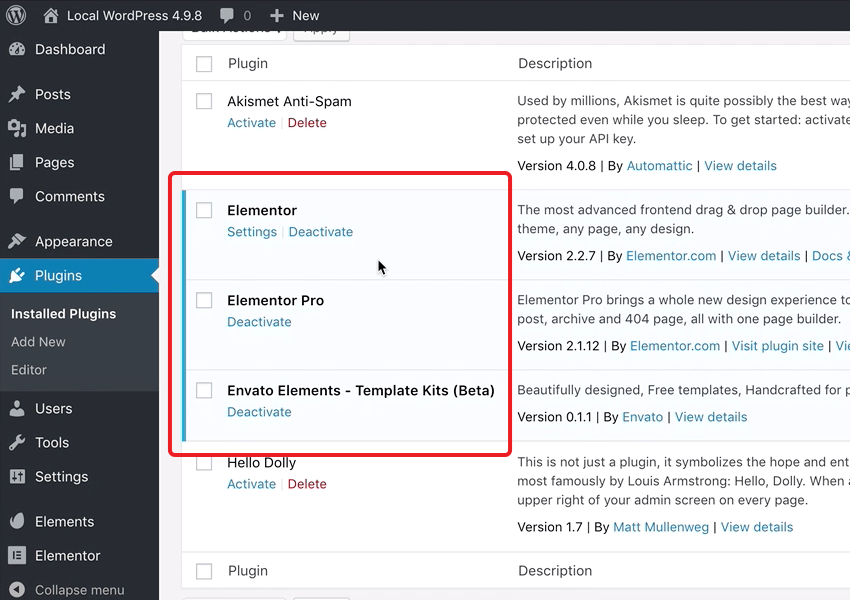 Installation of the Envato Elements Plugin