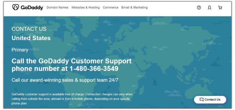 PHONE NUMBERS AND HOURS page - GoDaddy