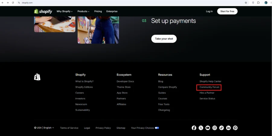 Step 2: Scroll down to bottom and under the support section click on “Community Forum”.