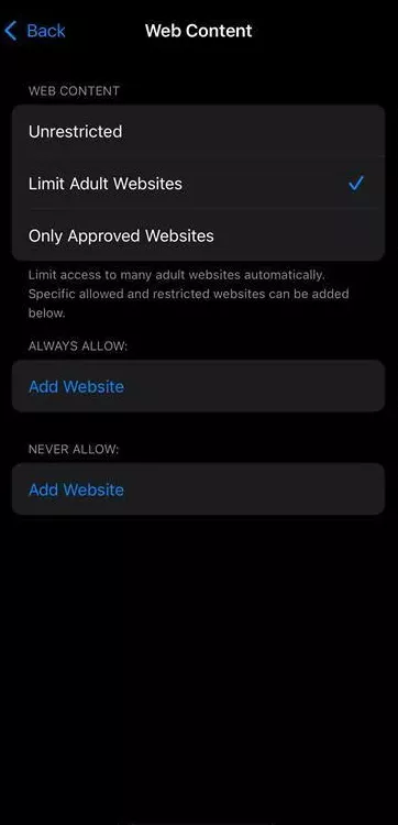 enabled Content & Privacy Restrictions