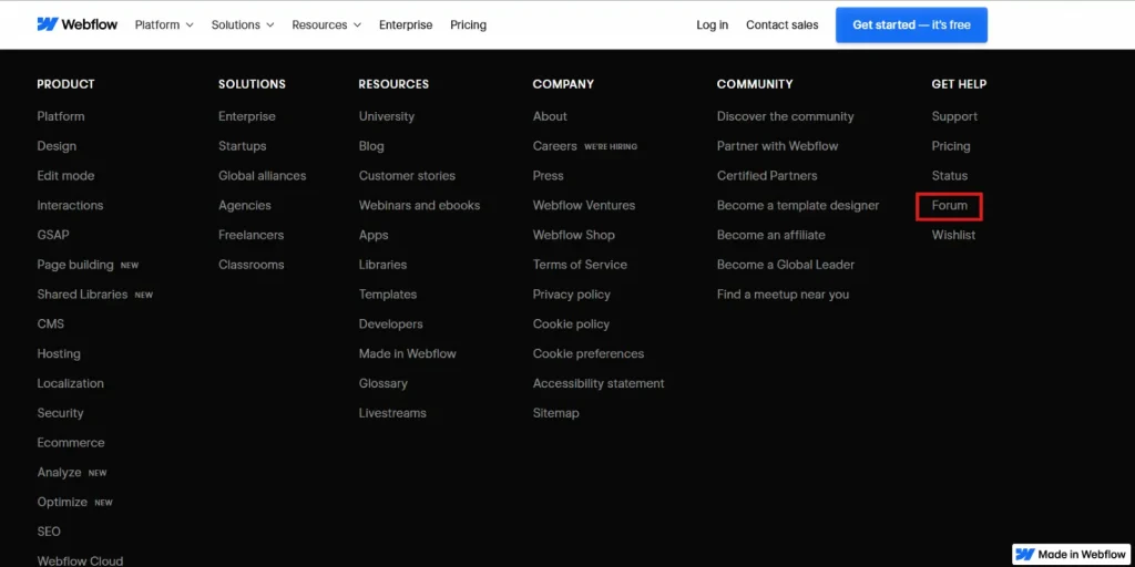  Visit the Webflow website