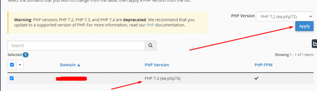 apply php version